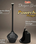 Heavy Duty Black Toilet Plunger And Brushed Nickel Holder Knock Out Stubborn Clogs Fast With A Tight Seal For Zero Sweat Drain Clearing And Reliable Bathroom Upgrades Every Homeowner Wants For Quick Plumbing Fixes Daily, featuring a flexible sealing design.