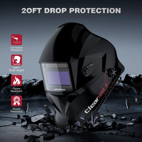 Auto Darkening Welding Helmet With True Color View 4 Arc Sensors 1/25000 Sec Response Solar Powered Weld Hood Glossy Black on rocky surface
