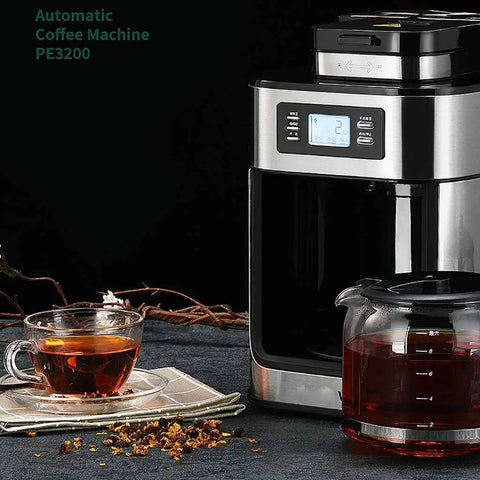 No Sweat Fully Automatic Bean To Cup Coffee Maker Featuring A Built In Grinder Smart Permanent Filter and Hustle Ready Home Office Design with a cup of tea beside.