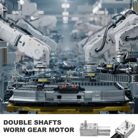Industrial robotic arms equipped with 24V high torque worm gear motor for efficient manufacturing operations.