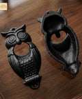 Solid Rockin Cast Iron Wall Mounted Bottle Opener Set Of Two Rustic Owl Design Heavy Duty Beer Cap Grabber with detail view.