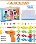 Electric Toy Drill With 193 Plus Pieces For Creative Build Projects For Kids Ages Three To Eight Includes Screws Nuts And Rainbow Fasteners