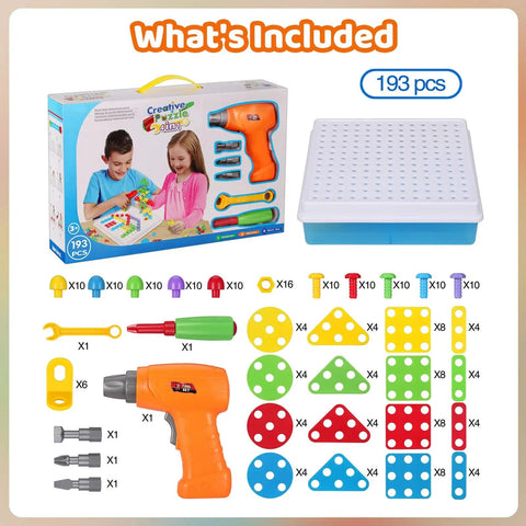 Electric Toy Drill With 193 Plus Pieces For Creative Build Projects For Kids Ages Three To Eight Includes Screws Nuts And Rainbow Fasteners