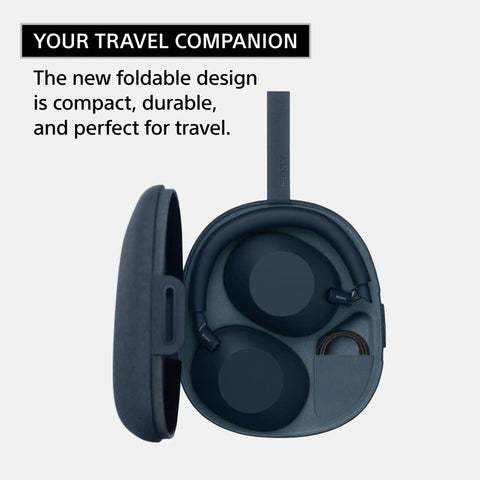 Top Tier Noise Canceling Wireless Headphones With HD NC Processor QN3 in compact travel case, foldable design, black color.