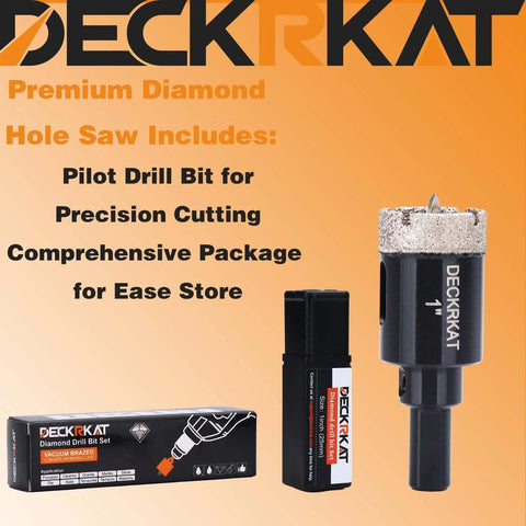 DECKRKAT 1-inch diamond hole saw kit with pilot bit; 2-pack diamond-tipped tile hole saws for porcelain/ceramics.