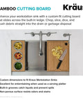 Solid Bamboo Cutting Board For Workstation Sinks Over The Sink Prep Board with vegetables, clips on ledge, non-slip