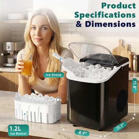 Quick Freeze Countertop Ice Maker Portable Machine With Scoop And Basket Churns 26 Pounds Daily Ready In 6 Minutes two cube sizes with ice scoop and basket.