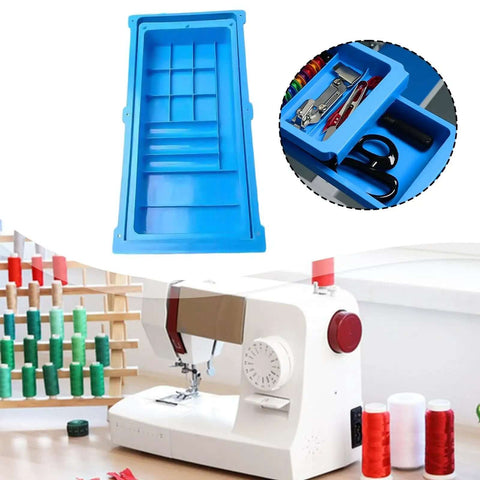 Double Storage Sewing Machine Table Drawer Organizer with Sliding Compartments for Case and Bobbin Gauge