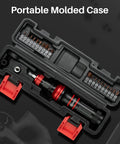 Adjustable Torque Screwdriver Set From Ten To Eighty In Lb With One Quarter Inch Bit Holder and multiple bits inside a portable molded case.