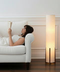 48 Inch Paper Lantern Floor Lamp With Wood Frame Asian Inspired Tower Shade for Living Room Bedroom and Office Cozy Home Vibe Lighting
