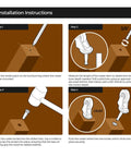 Illustration showing installation steps for Wooden Furniture Caster Wheel Set 1 5/8 Inch Diameter With One Quarter Inch Stem for furniture.