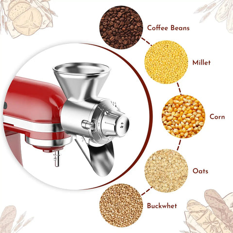 Adjustable Grain Mill Attachment For Stand Mixer, From Coarse Cracked Grains To Ultra Fine Flour, For Wheat, Corn, Oats, Buckwheat