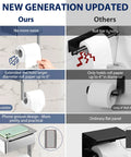 Comparison of Two Pack Stainless Steel Toilet Paper Holder With Built In Shelf vs competitor showing size and features