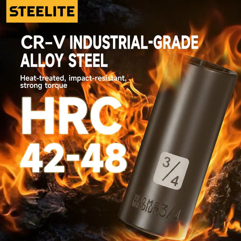 Impact socket from 72 Piece Impact Socket Set Three Eighths Inch Drive With Six Point Deep Sockets SAE And Metric, CR-V steel, 3/4 inch.
