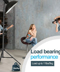 Two Pack 7 Ft Light Stands For Photography And Video, portable tripod supporting softbox in studio setting, 11 lb capacity.