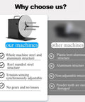 Automatic Label Winder and Rewinder comparison highlighting steel and aluminum structure advantages.