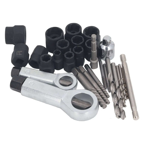 28-Piece Heavy Duty Drill Screw Extractor Kit for Bust Out Stripped Broken Rusted Bolts And Screws, Rustproof Removal Tool Set For Electric Drills And Ratchets Perfect For Any Home DIY Repair Or Auto Fix Job, Cr-Mo alloy bits