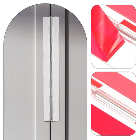 Clear Mini Piano Hinges Self Adhesive For Crafts shown with red protective film on adhesive side