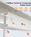Under Desk Cable Management Tray 31.5 Inch Cord Organizer For Wire Management No Drill Drill Compatible Mounts Home Office Computer Desk Cable Hider White 2 Pack with airflow vents.