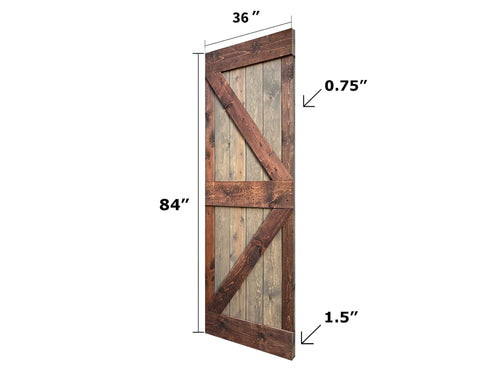 Solid Wood Double Sliding Barn Door Kit With Hardware Track 72 In Wide By 84 In High Two 36 Inch Panels In Walnut Brown Finish Pre Drilled For Easy Assembly Includes Handles And Junction Plate Assembly Required showing single panel with measurements