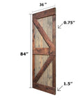36In By 84In Solid Wood Interior Sliding Barn Door Slab In Brown Walnut Finish For Easy DIY Install, side view.