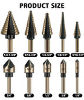 Five Piece Step Drill Bit Set For Metal With Titanium Coating Includes Five Step Bits Ranging From Small To Large Plus Five Countersink Bits Center Punch And Aluminum Case Replacing Fifty Traditional Drill Bits For DIY Projects And Home Repairs