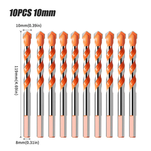 Heavy Duty Tungsten Steel Glass Tile And Concrete Punch Drill Bits Kit With Precise Triangle Tip Delivers Rock Solid Performance For Masonry And Woodworking Crews Features Multi Size Selection 10 pack drill bits