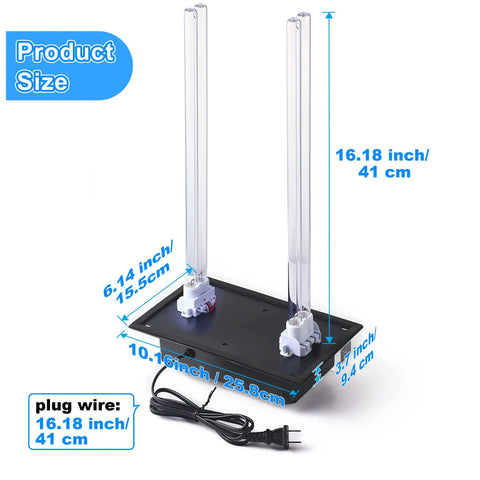 In Duct UV Germ Killer Light for HVAC Systems, 72W, 110V, 253.7 Nm, Dual UV Lamps with size dimensions and power cord