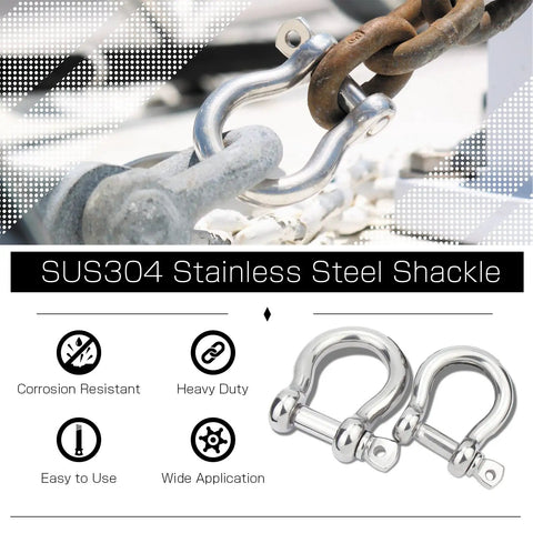 Heavy Duty Marine Grade Stainless Steel Chain Shackles Built Like A Tank To Handle 1400 Pound Rated Capacity Screw Pin Anchor Rigging Hardware Rust Proof Pair in use with chain.