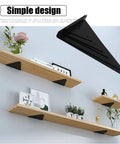 Heavy Duty Black Metal Floating Shelf Brackets Rock Solid Triangle Design Wall Mounted Corner Hardware supporting wooden shelves.