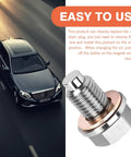 Magnetic Oil Drain Plug Kit With 5 Copper Crush Washers Stainless Steel Construction shown next to a car on a road