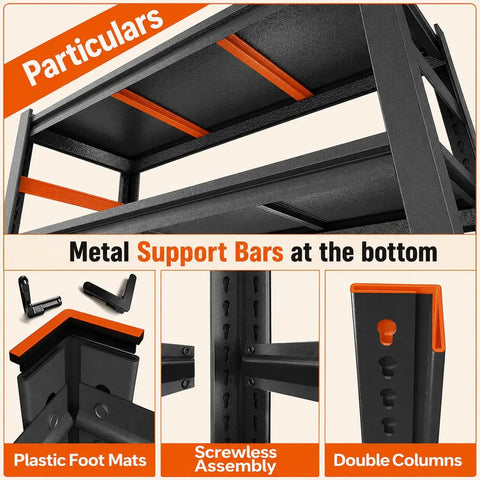 Big Time 3 Tier Metal Bookshelf With Adjustable Storage Shelves Built Rock Solid From Thick Cold Rolled Steel showing metal support bars and assembly details.