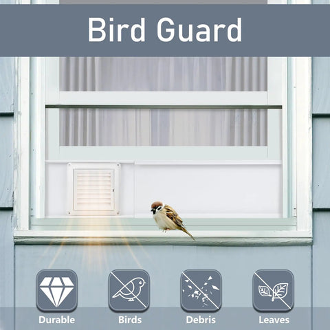 4 Inch Dryer Vent Window Kit With Louvered Cover showing bird guard features on window installation