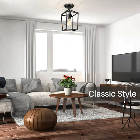 Living room with Two Pack Farmhouse Semi Flush Mount Ceiling Lights For Hallways And Entryways Industrial Close To Ceiling Black Lighting Fixtures