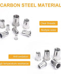 Image of Rivet Nut Assortment Kit 70 Piece Set Of 304 Stainless Steel Flat Head Threaded Rivnuts in various sizes and clear threads
