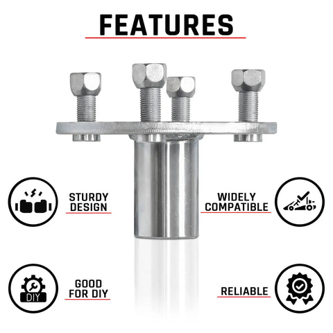 Premium 4X4 Go Kart Live Axle Hubs 2 Pack, stainless steel hub with four bolts, designed for DIY and compatibility.