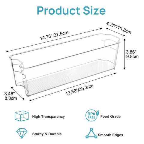 Snag These Dope Clear Breastmilk Storage Bins For Freezer And Fridge featuring clear polyethylene size details 14.8x4.3x3.8 inches.