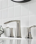 Waterfall Widespread Bathroom Faucet With Two Handles Matte Black Finish, Metal Pop Up Drain And Faucet Supply Lines