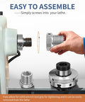 Hand holding Woodworking Lathe Spindle Adapter Converts 1 x 8 TPI To 1.5 x 8 TPI Built Tough Steel Headstock Adapter
