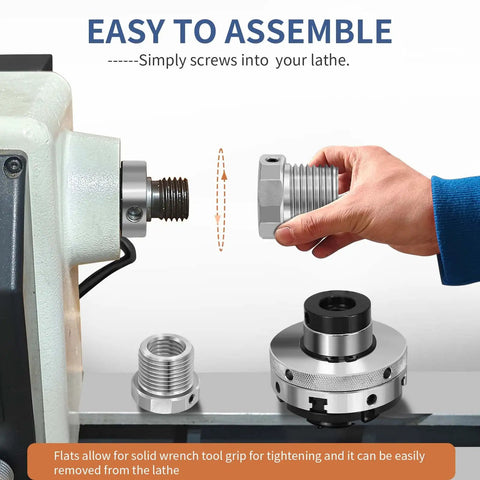 Hand holding Woodworking Lathe Spindle Adapter Converts 1 x 8 TPI To 1.5 x 8 TPI Built Tough Steel Headstock Adapter