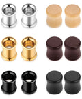 0G Ear Tunnel Plug Set Wood And Stainless Steel Double Flared Saddle Plugs For Piercing And Stretching 6 Pairs 8mm
