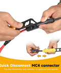 Hands using Universal MC4 Disconnect Tool 4in1 Solar PV Connector Wrench showing quick secure MC4 PV4 H4 installations.