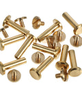 Pack Of Ten Heavy Duty Copper Binding Screws With Golden Tone For Rock Solid Photo Album Assembly And Scrapbook Crafting Made From Sturdy Alloy To Deliver Top Tier Durability And Give Your Diy Paper Hobby A Top Shelf Finish - Close-up of screws