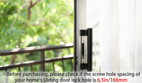 Installed 8 Inch Sliding Door Handle Replacement Set 4 Pack Black Metal Barn Door Pull For 6.5 Inch Screw Hole Aluminum Alloy Hardware on patio glass door.