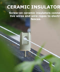 Porcelain lag-screw fence insulator on wood post with wire, beige, 25-pack