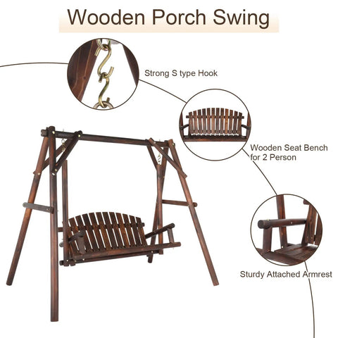 Heavy Duty 880 Lbs Wooden Porch Swing With A Frame Stand For Outdoors And Garden Rustic Sequoia Dusk Finish