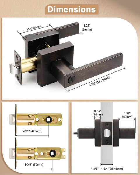Dimensions of Oil Rubbed Bronze Privacy Door Levers Set For Interior Doors Heavy Duty Flat Square Handlesets Universal Handing 6 Pack