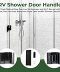 Smooth Glide RV Tri Slide Shower Door Handle Kit And Frameless Glass Replacement Hardware displayed with shower door components.