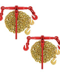 Heavy Duty Ratchet Chain Binder Set 2 Pack 3/8 to 5/16 Inch G80 Chain 10 Foot Long 4900 Lbs Working Load Limit Hauling Tie Down for Flatbed Truck Trailer