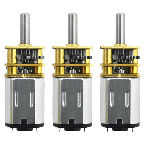 Three Pack DC 6V 100 RPM N20 Micro Gear Motor With 6mm Shafts And Metal Gearbox, High Torque Speed Reduction For DIY RC Toys, Robotics